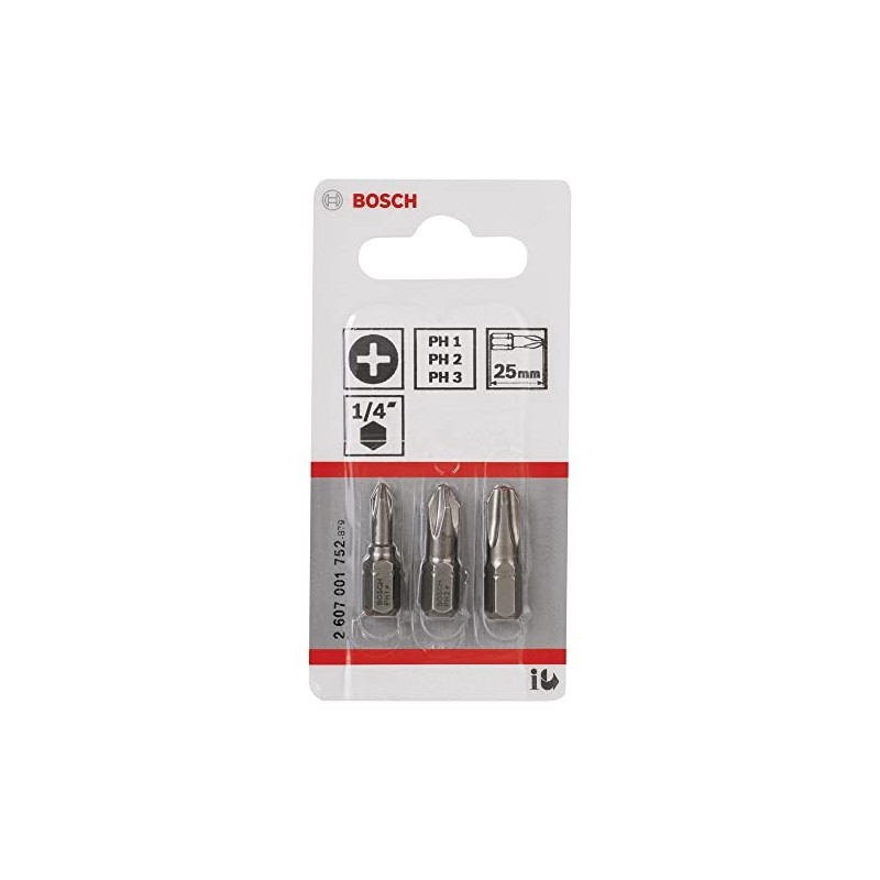 Bosch 2607001752 Screwdriver Bit 3 Set 25mm Ph