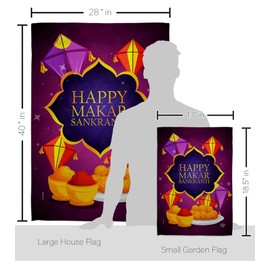 Makar Sankranti Patio Decor Uttarayan Banner Wall Art Flag Poles For Outside House Stand India Pongal Maghi Outdoor Decoration Garden Tapestry Hindu Religious Harvest Indian Festival Gift Made In USA