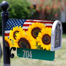 Summer-Sunflower Magnetic-Mailbox-Covers Patriotic-American-Flag 4th-of-July Independence-Day Mailbox Wraps Post Letter Box Cover for Outdoor Garden Home Yard Decor 22"x18"
