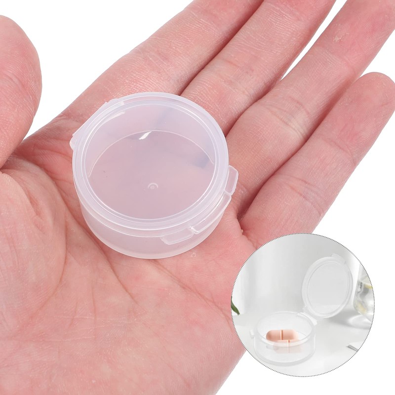 HEALLILY 10pcs Small Pill Case Clear Round Plastic Storage Containers