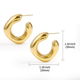 Chunky Hoop Earrings Gold Plated Lightweight Thick Earrings for Women, Silver plating, No Gemstone