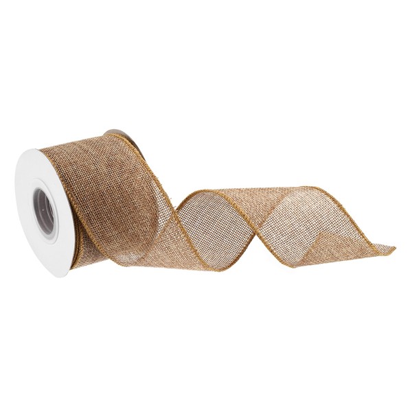 sourcing map Burlap Ribbon Fabric Wired Edge Ribbons Golden 2
