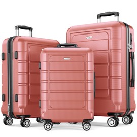 SHOWKOO Luggage Sets Expandable PC+ABS Durable Suitcase Sets Double Wheels TSA Lock Rose Gold 3pcs