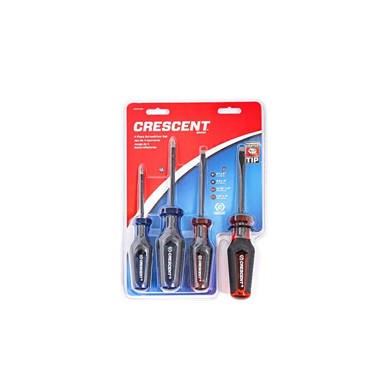 Crescent 4 Pc. Phillips/Slotted Co-Molded Diamond Tip Screwdriver Set -