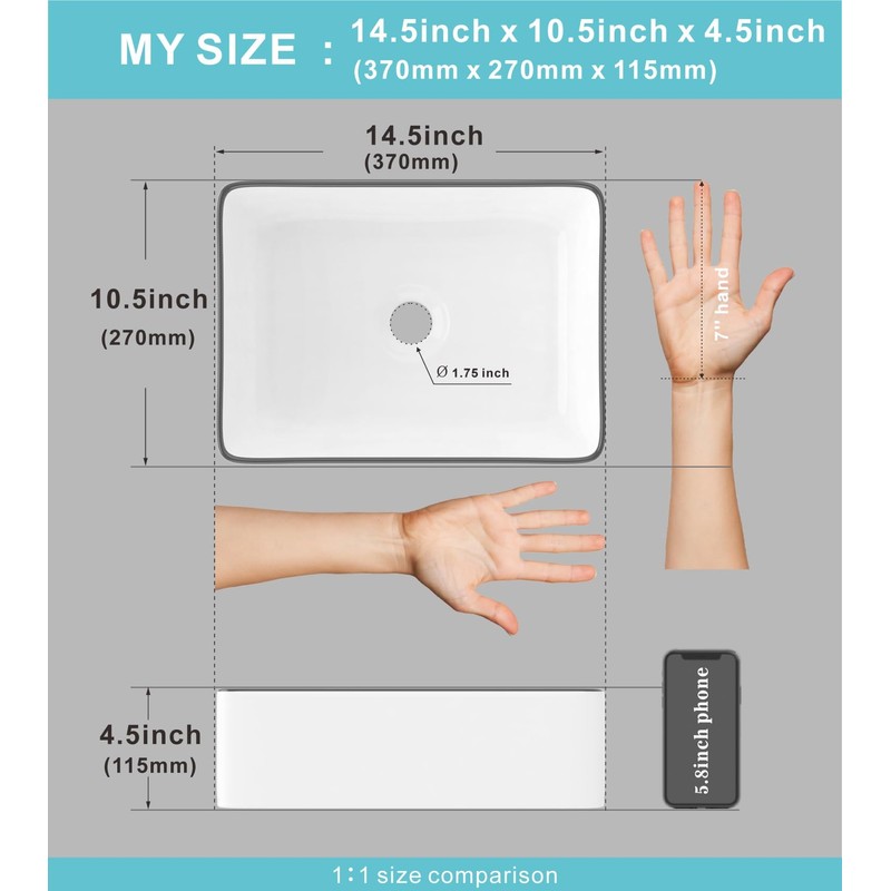 J-FAMILY 14.5'' x 10.6'' Bathroom Small Vessel Sink Above Counter