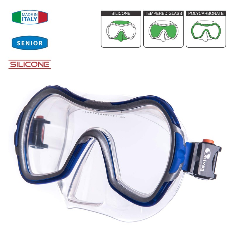Salvas Win SR Men's Diving Mask blue transparent blau/silber Size:Senior