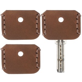 PATIKIL Leather Key Covers Caps, 3 Pack Head Key Sleeves Mini Key Tags Organizer for House Office House Apartment Keys, Tan