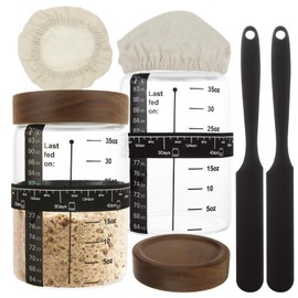 YAYODS 2 Pack Sourdough Starter Jar Kit, 35oz/1000ml Sourdough Jar with Date Marked Feeding Band, Thermometer, Dough Scraper, Cloth Cover & Bamboo Lid, Wide Mouth Sourdough Jars for Bread Baking