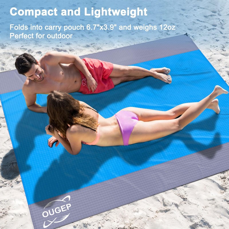 OUGEP Beach Blanket Sandproof, Large Picnic Blanket Waterproof for 6-10