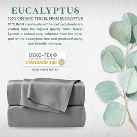 Stylinen 100% Organic Eucalyptus Bed Sheets Full Size 4 Piece Set, Tencel Lyocell, Silky Soft & Smooth, Breathable, 16 Inch Deep Pockets, 1 Fitted, 1 Flat, 2 Pillowcases (Full, Stone Grey)