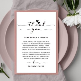 50 Thank You Placecards for Wedding, Wedding Thank You Place Setting Cards for Table Reception, Dinner Plates, Wedding Reception Thank You Cards, Heart Script,4 x 6 inch.
