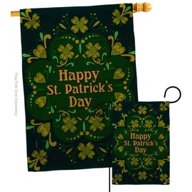 Breeze Decor Green Patty Day Garden House Flag Set Springtime St Patrick Shamrock Leprechaun Lucky Coin Holiday March Irish Clover Decoration Banner Small Yard Gift Double-Sided, Made in USA
