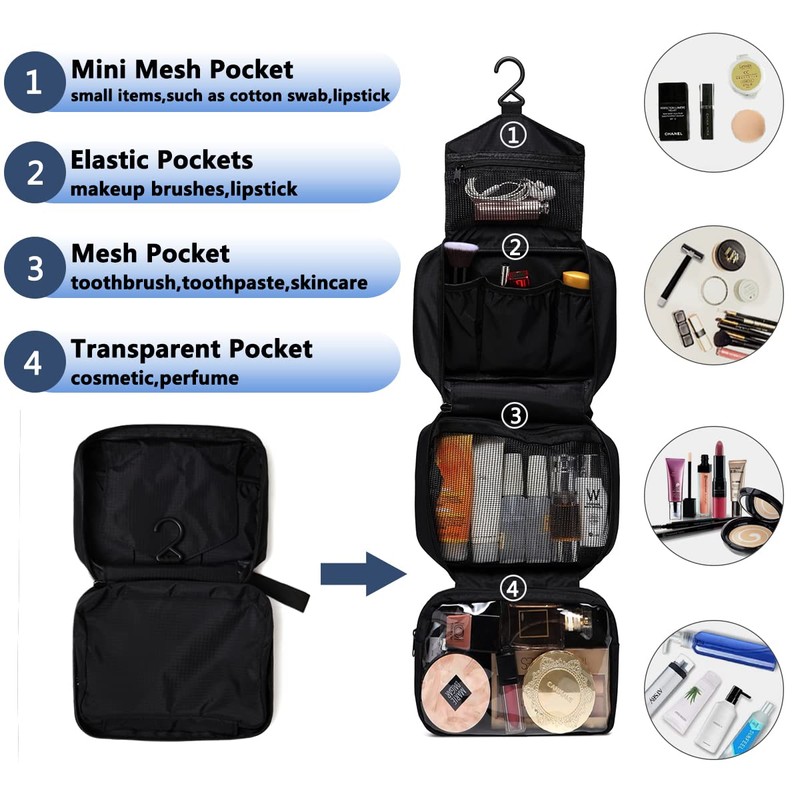 Hanging Toiletry Bag, VASCHY Water Resistant Large Travel Toiletry Kit