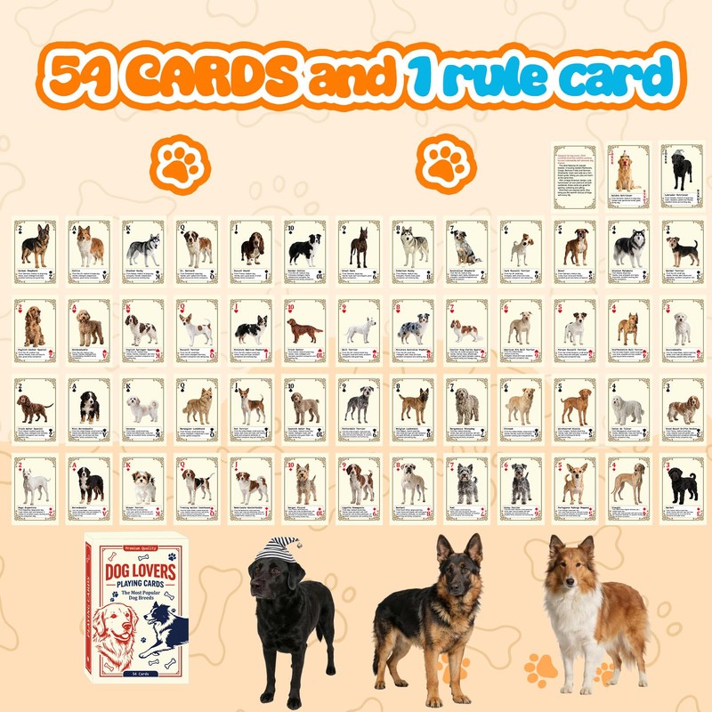 TigoFonge Dog Lovers Playing Cards, 54-Card Deck