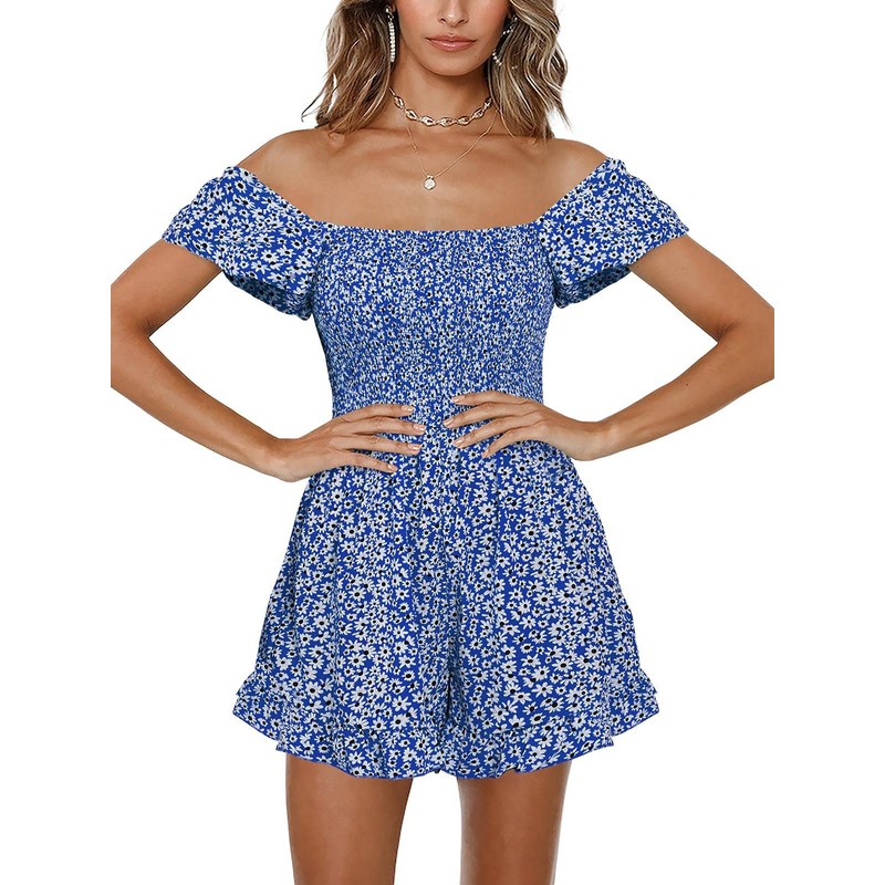 Jeanewpole1 Mono corto de pierna ancha floral para mujer con