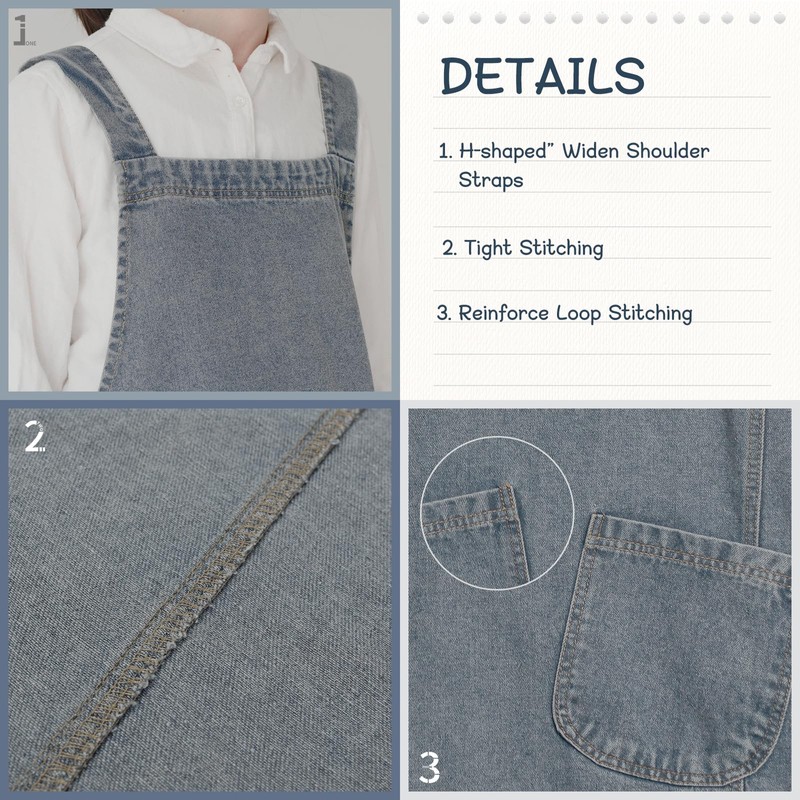 Surblue Cotton Denim Apron With 2 Pockets, Cross Back Aprons