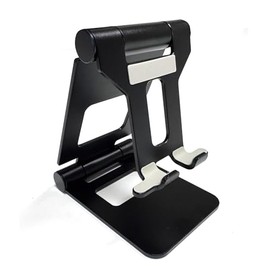 ORZAC® Handyhalterung für den Schreibtisch, zusammenklappbar, aus Aluminium, kompatibel mit Telefonen und Tablets, Telefonhalterung, verstellbar und robust, Schwarz