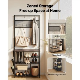 70.9 in Freestanding 4-Tier Shoe Rack Organizer with Hooks Side Pocket Wire Shelf Coat Stand and Shoe Storage Hall TreeDefault: Default
