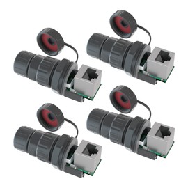 AOHUA IP68 Waterproof RJ45 Coupler (4-Pack) - 90° Panel-Mount Shielded Ethernet Connector for Cat5/Cat6/Cat7 LAN Cables (AH-RJ45-M21F90)