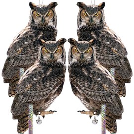 Kungfu Mall 4PCS Fake Owl to Keep Pigeon Away from Balcony Hanging Flat Garden Owl with Reflective Tape Plastic Owl to Scare Squirrel for Outdoor Garden House Window Patio Yard Front Porch Backyard