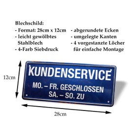 Tin Sign Customer Service – Notice Sign Opening Hours – Decorative Room, Apartment, Entrance – Decoration Sign Front Door – Metal Sign Office, Company, Work, Workshop, Job, Branch – 28 x 12 cm