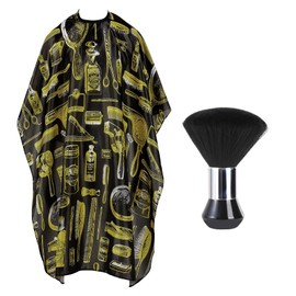 YELEGAI Professional Hair Cutting Cape with Neck Duster Brush, Large Size Salon Barber Cape for Men, Women and Kids, Yellow Barber Supplies Pattern, Large