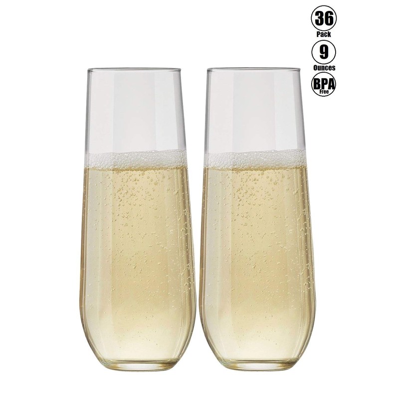 Oojami 36 piece Stemless Unbreakable Crystal Clear Plastic Wine Glasses