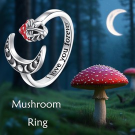 CUPENDA Moon Mushroom Adjustable Ring for Women 925 Sterling Silver Mushroom Jewelry Gifts for Mother Daughter Friends, Sterling Silver, No Gemstone