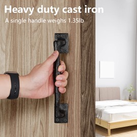 HOME MASTER HARDWARE 9 3/4 in Large Rustic Gate Handle Cast Iron Sliding Barn Door Handles Vintage Metal Gate Pull Handle Fence Long Cabinet Handles for Garage,Outdoor,Closet,Interior,Black 2 Packs