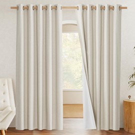 NICETOWN Natural 100% Blackout Linen Curtains 84 inch Long Burg for Living Room, 1 Pair, 62" Width Each Panel, Farmhouse Thick Completely Blackout Window Treatment Thermal Insulated Drapes