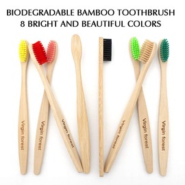 Virgin Forest Bamboo Toothbrushes, Wooden Toothbrushes, Biodegradable Eco Friendly Vegan Natural Organic Bamboo Charcoal Tooth Brush, Set of 8 Color of Medium Soft Bristles