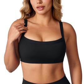 UNISSU Hugcurve Adjustable Sports Bra Square Neck Wireless Padded Yoga Workout Tops Black Large