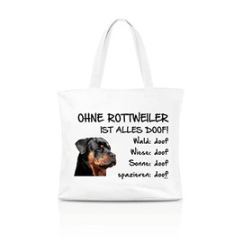 AdriLeo Shopping Bag Without Rottweiler ist alles doof!, White with photographic print