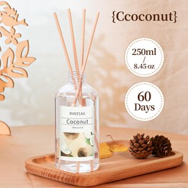 Coconut Reed Diffuser with 10 Fiber Sticks, 250ml Reed Diffusers for Home Essentials Bathroom,Last up to 60 Days