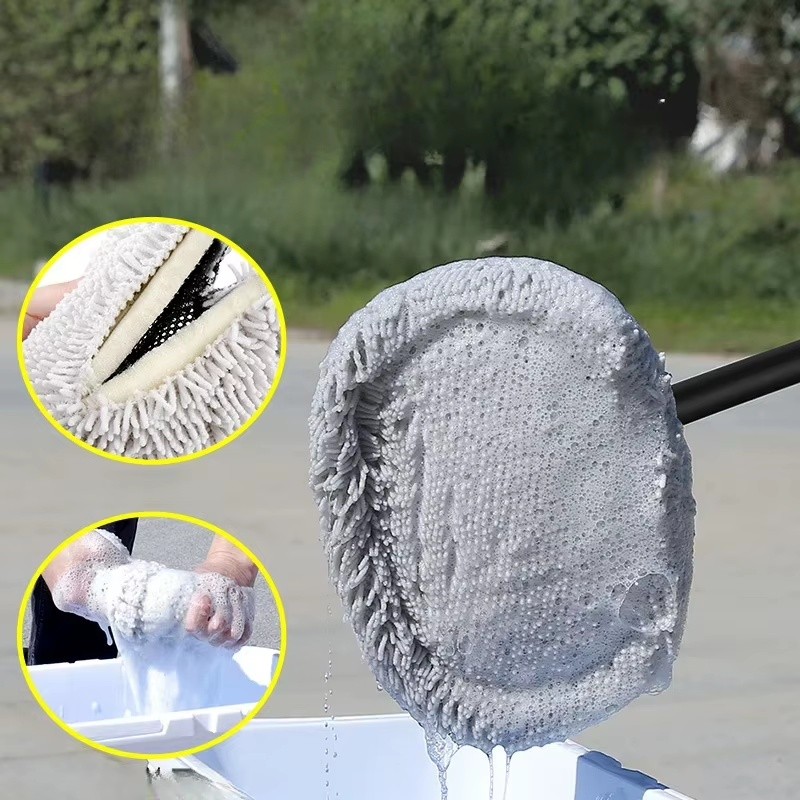 Car Wash Mop with Chenille Cleaning Pad for Vehicle Washing