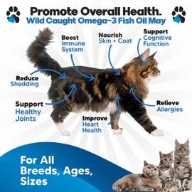 Omega 3 Fish Oil for Cats - Better Than Salmon Oil - Kitten & Cat Vitamins and Supplements - Cat Dandruff Treatment - Liquid Fish Oil for Pets - Shedding Support - Cat Health Supplies for All Ages