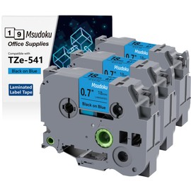 Msudoku Tze Tz Tape 18mm 0.7 Laminated Blue Compatible for Brother P Touch Label Maker Tape TZe-541 TZe541 Label Tape for PT D400 D600 D610 P710BT, Black on Blue, 3/4 Inch x 26.2 Feet, 3-Pack