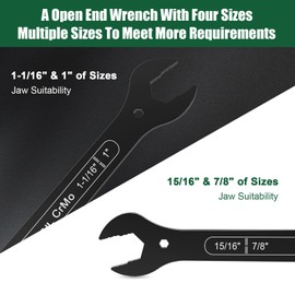 TIWINTUL 4-in-1 Super-Thin Open End Wrench Set, SAE, 4-Piece, 1/4", 5/16", 9/32", 11/32", 3/8", 1/2", 7/16", 9/16", 5/8", 11/16", 3/4", 13/16", 7/8", 15/16",1",1-1/16'',CR-MO Steel, with Rolling Pouch