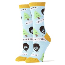 Oooh Yeah Socks, Women's Cotton Crew Socks (Bob Ross Happy Trees)