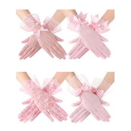 Geyoga 4 Pairs Lace Gloves Women Tea Party Vintage Elegant Short Summer Glove for Dressy Women Wedding Party (Pink)