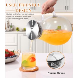 LUNA & MANTHA 1 Gallon Glass Pitcher with Lid, 128oz Glass Water Pitcher with Handle for Fridge, Borosilicate Large Water Jug, Iced Tea, Coffee and Sangria Hot/Cold Beverage (Extra-Wide Mouth)