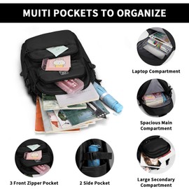 Backpack for Women Men, Lightweight School Backpack 15.6 Inch Travel Laptop Backpack Waterproof Bookbag Casual Carry-on Daypack for School Sports College Travel, Black