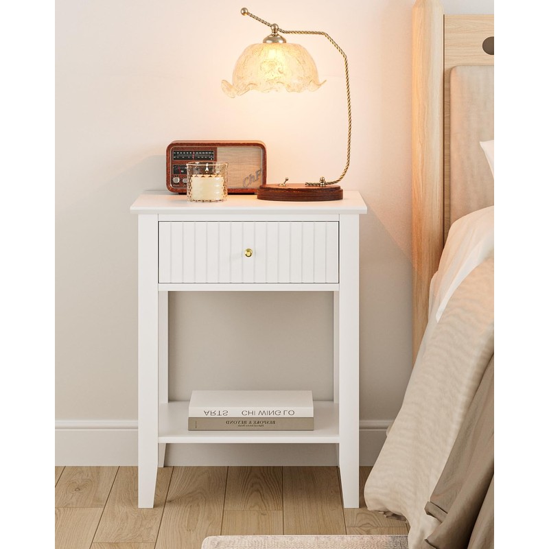 Apetaccat Fluted Nightstand, Farmhouse Night Stand with 1 Drawers, Mid