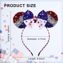 4th of July Headbands Outfits Accessories for Women Girls American Flag Star USA Headband Red White and Blue Patriotic Mouse Ears Headbands 4th of July Decorations Party Favors Gifts (Pattern B)