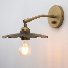 Pathson Dimmable Wall Sconce Metal Brass Finish, Adjustable Lighting Angle Bathroom Wall Vanity Lighting Hardwired Bedside Lamp Art Decor for Living Room Farmhouse Study Room