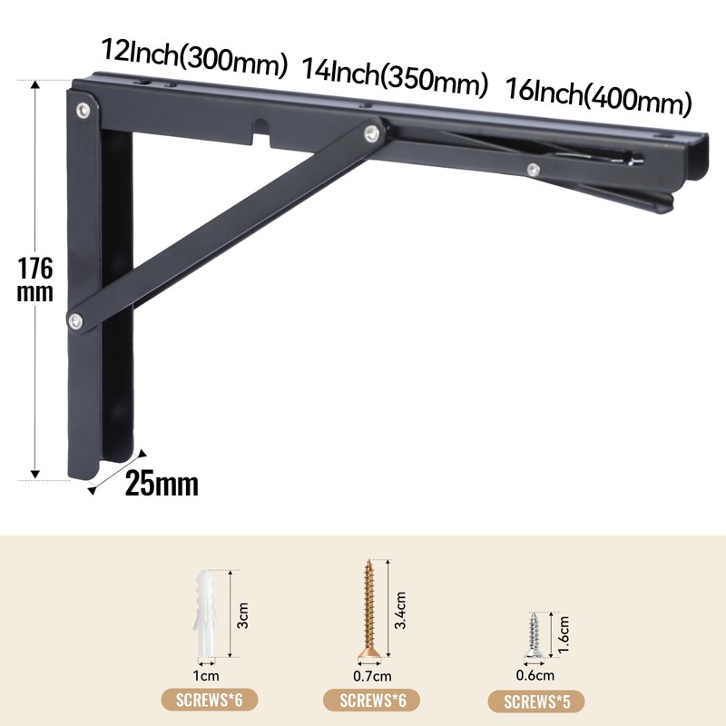HBL' 2 Pack Folding Shelf Brackets 14 Inch Shelf Brackets