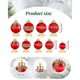 Poen 24 Pcs Christmas Balls Ornaments 3 Size Satin Silk Christmas Hanging Ball Decorations Luxury Shatterproof Christmas Tree Decor for Xmas Holiday Wedding Party Decoration (Red)