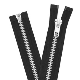 Mandala Crafts 14 Inch Metal Heavy Duty Zippers - #10 Black Tape Silver Metal Separating Zippers for Sewing Jacket Coat Upholstery