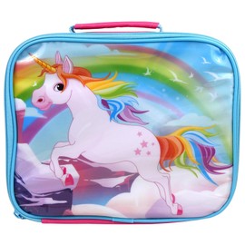 Lunch Bag for Girls, Unicorn Fairy Tale Insulated Pink Rectangular Lunch Bag for School Kids 26 x 21 x 7 cm