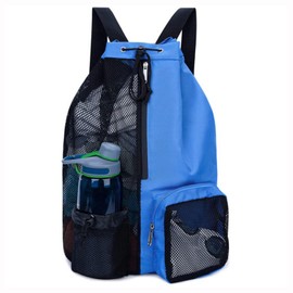 Drawstring Gym Bags with Zipper Pocket Swimming Drawstring Bag Backpack with Wet Pockets Beach Storage Backpacks Folding Into Pouch Mesh Swim Equipment Beach Bag for Swimming Gym and Workout Gear